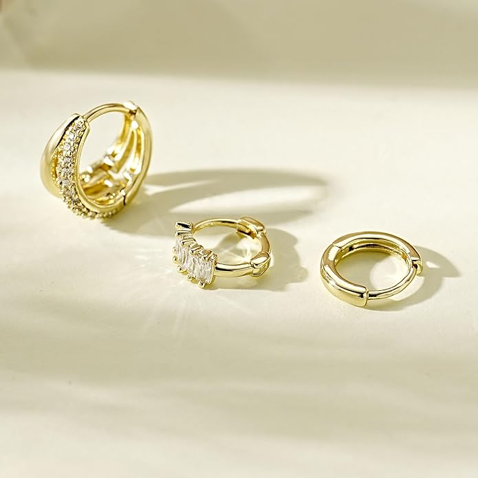 4Pairs Statement Gold Hoop Earrings for Women Trendy,Surgical Steel Gold Plated Hoop Hypoallergenic Earrings Set,Titanium Hoops Earring Stacks,CZ Cartilage Huggie Hoops Earring Gifts for Girlfriend