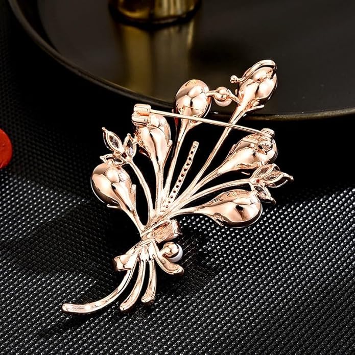 Flower Brooch Pin Rhinestones Pearl Flower Brooches Floral Pin Jewelry for Women Girls