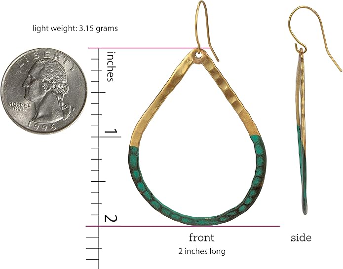SPUNKYsoul Handmade Boho Open Teardrop Gold Patina Earrings for Women