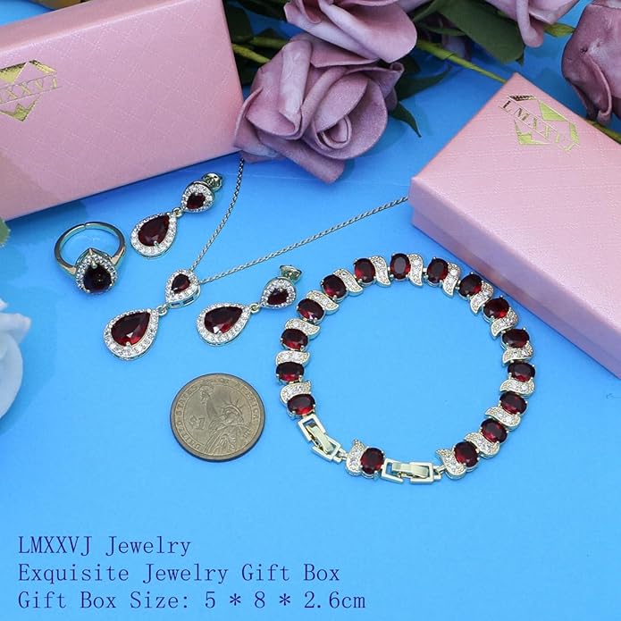 LMXXVJ Teardrop Jewelry Set for Women,Necklace Earrings Adjustable Ring Bracelet Set Fashion Formal Platinum/Gold/Rose Gold Jewelry Gift Girl/Mom/Wife/Grandmother/Best Friend/Aunt