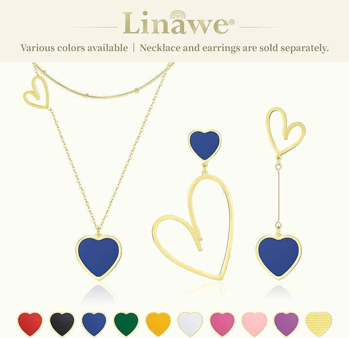 Linawe Layered Choker Heart Pendant Necklace for Women Trendy, Gold/Silver/Rose Gold Chain Stainless Steel Stacked Necklaces, Double Heart Necklace Y2K Preppy Jewelry