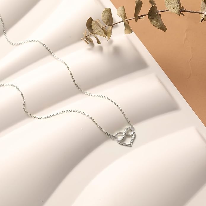 LOVECOM Valentines Gifts S925 Sterling Silver Heart Necklace for Women Dainty 14k Gold Plated CZ Infinity Double Cross Star Pendant Choker Necklaces Trendy Bead Chain Jewelry Gifts for Mom Daughter