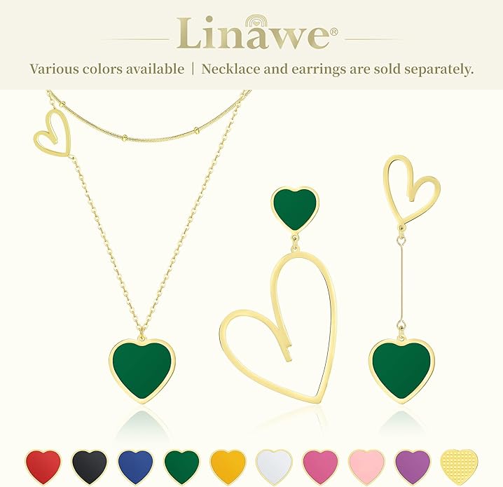 Linawe Layered Choker Heart Pendant Necklace for Women Trendy, Gold/Silver/Rose Gold Chain Stainless Steel Stacked Necklaces, Double Heart Necklace Y2K Preppy Jewelry