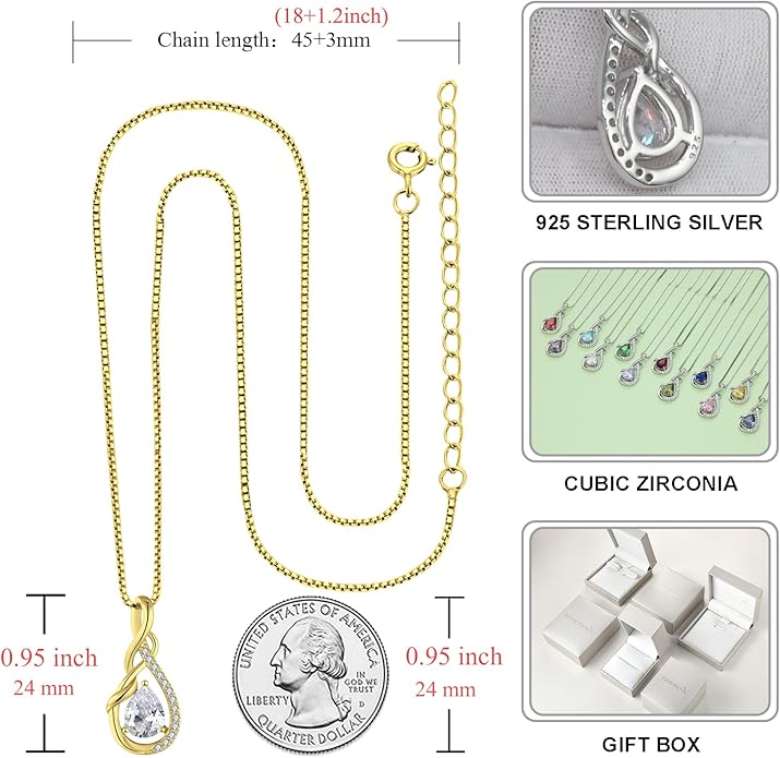 STARCHENIE Infinity Teardrop Pendant Necklace for Women 925 Sterling Silver Birthstone Jewelry