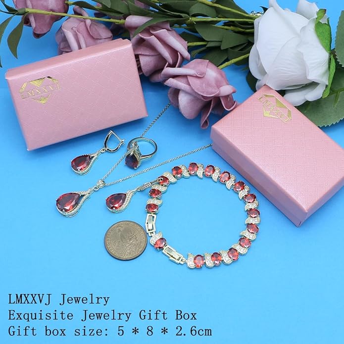 LMXXVJ Jewelry Set for Women,Teardrop Cubic Zirconia Necklace Earrings Adjustable Ring Bracelet Jewelry Set Formal Jewelry Gift