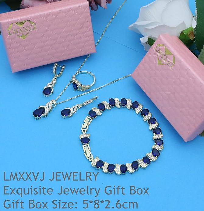 LMXXVJ Jewelry Set for Women,Teardrop Cubic Zirconia Necklace Earrings Adjustable Ring Bracelet Jewelry Set Formal Jewelry Gift