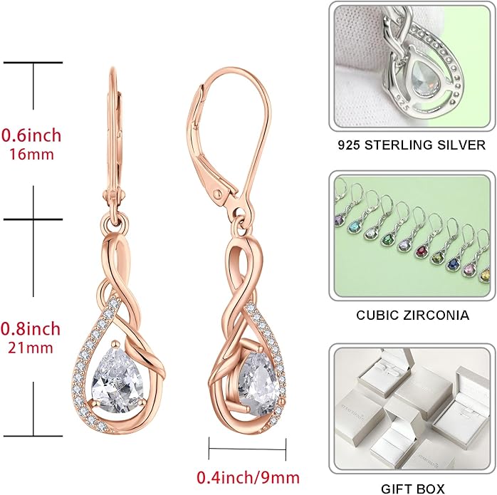 Starchenie Infinity Dangle Drop Earrings Sterling Silver Leverback Earrings Gemstones Twisted Jewelry