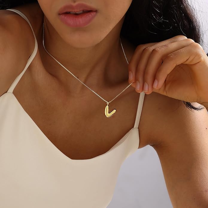 Bubble Gold Silver Letter Necklace Initial Necklaces for Women Trendy 14K Dainty Charm Pendant Name Necklace Personalized Jewelry Gift for Women Teen