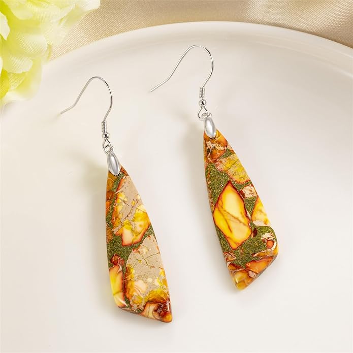 SELOVO Jasper Stone Earrings for Women Trendy Dangle Earrings Fishhook Drop Earrings