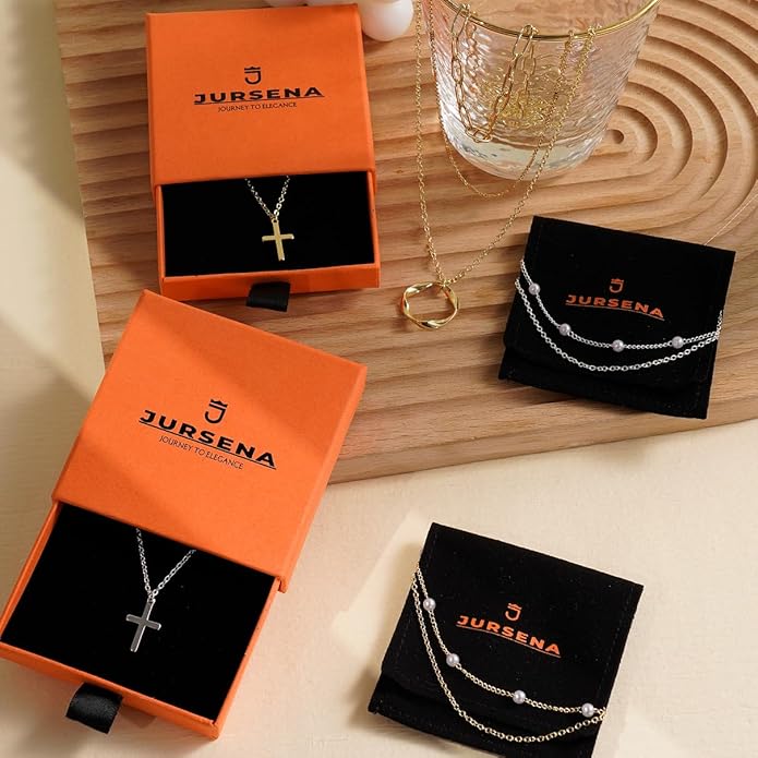 Layered Gold Necklaces for Women, Stackable 14K Gold Plated Necklace, Dainty Cross/Circle/Heart Pendant layered Necklace, Adjustable Dainty Gold/Silver Necklace Jewelry Set for Women
