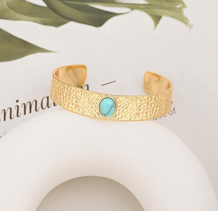 PERNNLA PEARL Dainty Gold Bar Bracelet for Women Simple Delicate Thin Cuff Bangle Hook Bracelet 18K Gold Plated Handmade Minimalist Jewelry