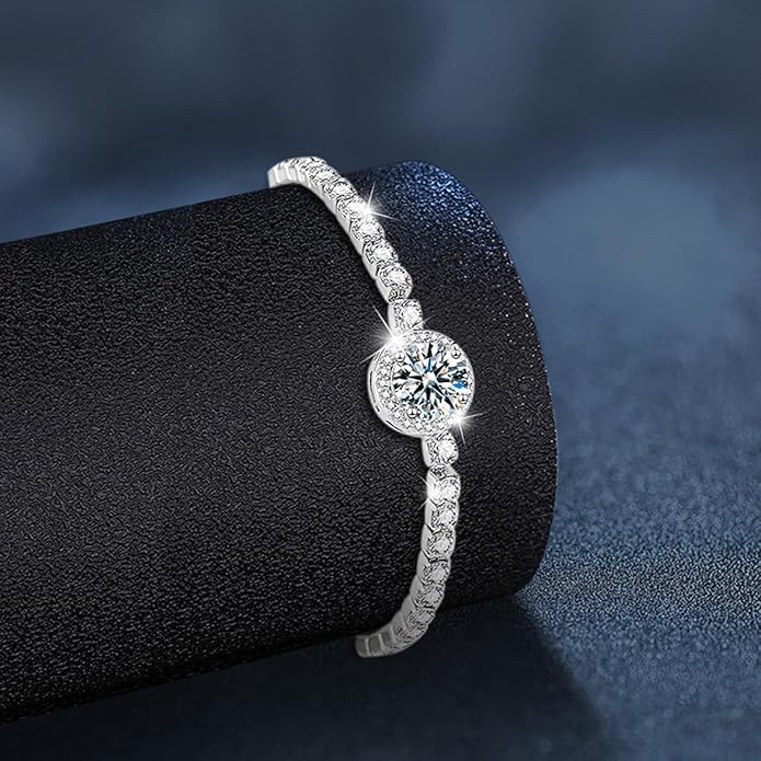 2mm/3mm/4mm/5mm Tennis Moissanite Bracelet 925 Sterling Silver 1/2ct Round Cut Moissanite D Color VVS1 Anniversary Jewelry Gift for Women