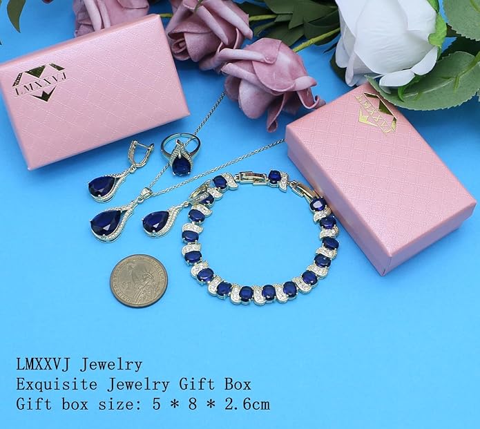 LMXXVJ Jewelry Set for Women,Teardrop Cubic Zirconia Necklace Earrings Adjustable Ring Bracelet Jewelry Set Formal Jewelry Gift