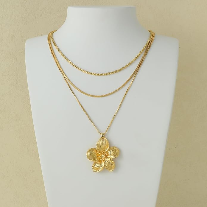 Gold Layered Necklaces for Women, 14K Gold Plated Dainty Gold Chain Choker Necklace Stack, Herringbone Gold Necklaces Set