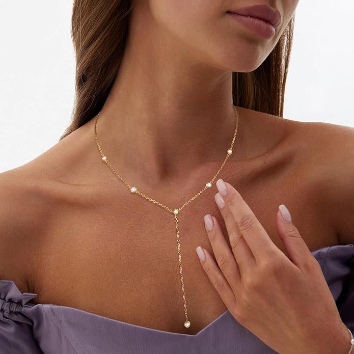 Gold Necklace for Women, Dainty Gold Long Necklaces 14k Gold Plated Prom Lariat Necklace Cute Choker Necklaces for Women Trendy Stuff Fashion Costume Gold Accessories Christmas Jewelry Gifts
