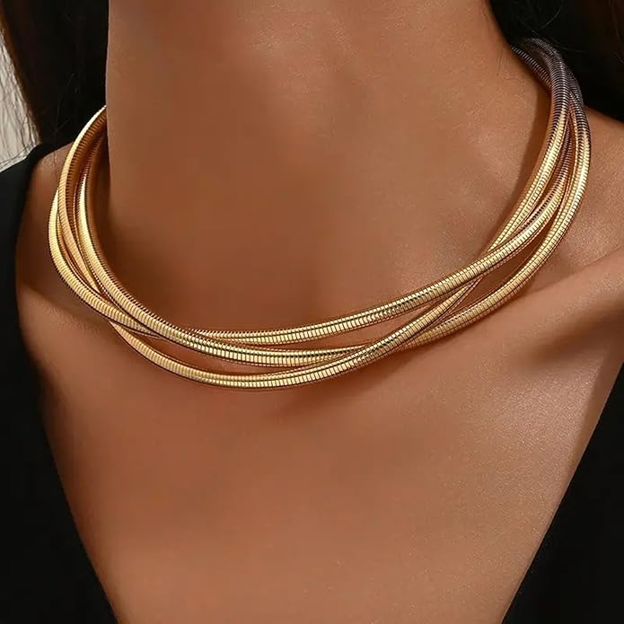 Chunky Gold Snake Chain Choker for Women Stainless Steel Layered Collar Necklace Punk Gothic Y2K Statement Jewelry Gift
