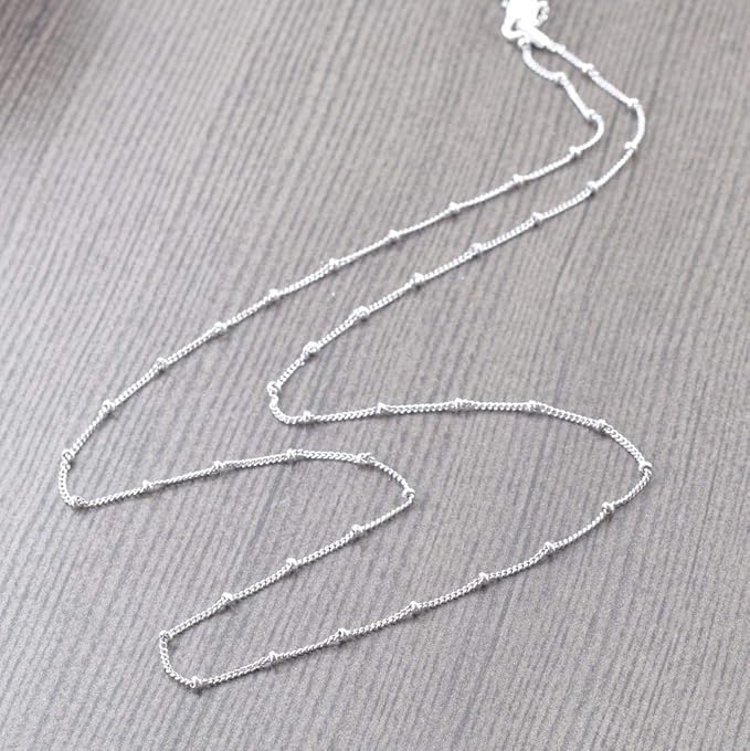 Wholesale 12PCS Silver Plated Brass Curb Chain Satellite Beaded Chains Bulk for Jewelry Making (30 Inch(1.5mm))