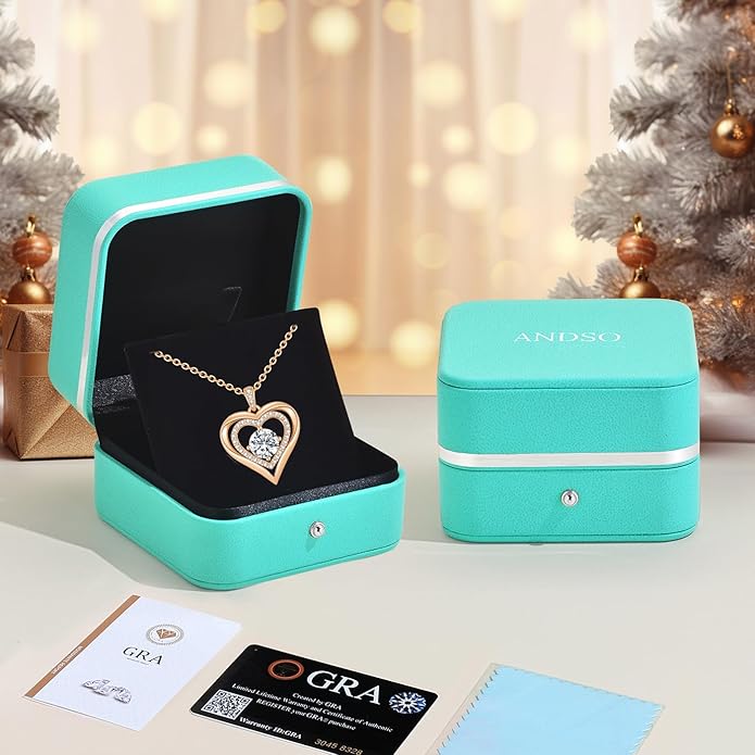 Valentine's Day Gift Moissanite Heart Pendant Necklaces for Women, 925 Sterling Silver Necklace Engraved with 'I LOVE YOU', Ideal Anniversary Birthday Jewelry Gifts for Mom Wife Girlfriend Daughter Her
