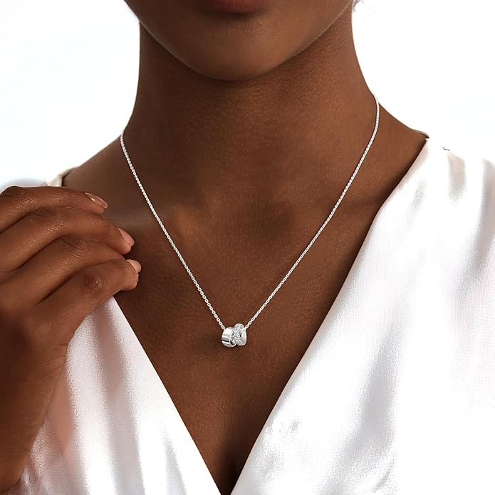 OGD Layered CZ Rondelle Pendant Necklaces for Women, 14K Gold Plated Trendy Mariner Chain Dainty Circle Rondelle Pendant Choker Necklace for Women Two-Toned Cubic Zirconia Gold Necklace