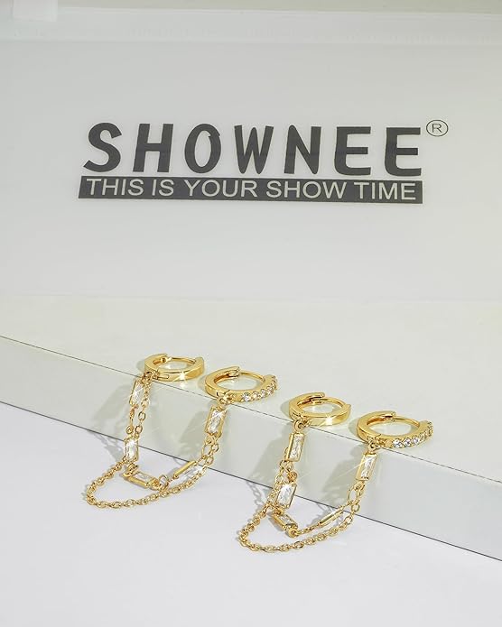 Tassel Chain Small Gold Hoop Dangle Earring For Women Huggie Earring Heart Star CZ 14K Gold Plated Fashion Jewelry Friendship Gift