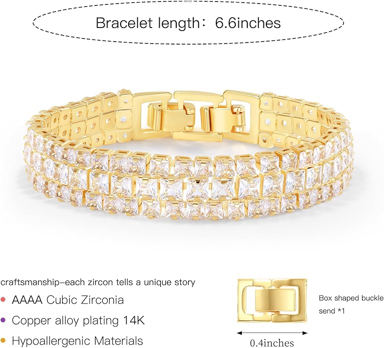 14K Gold Plated Women’s Tennis Bracelet – Sleek CZ Line Bracelet, Fits 6.0"–7.2" Wrist – Sparkly Everyday Jewelry Gift, Contemporary Tennis Bracelets for Women