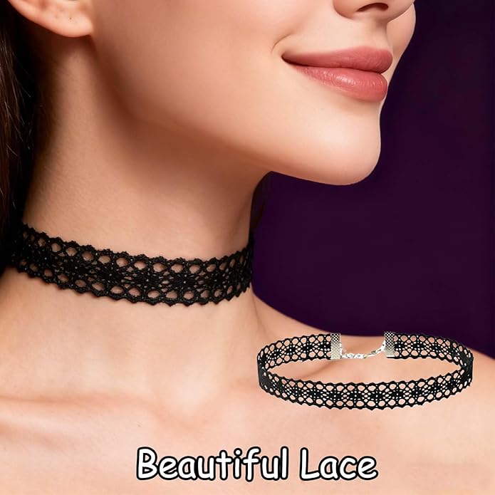 Black Goth Choker Necklace for Women,Black Elegantes Lace Chokers Set,Punk Jewelry Clothes Accessories