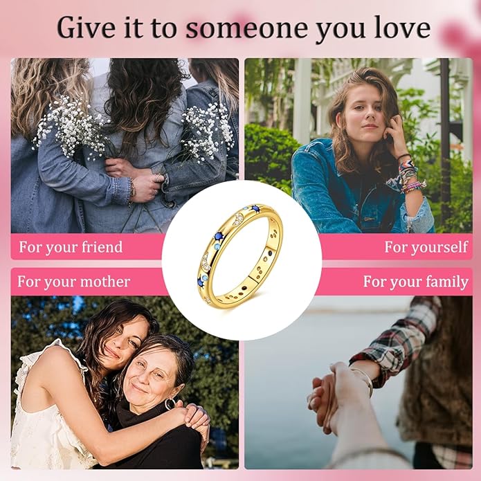 Hapour 925 Sterling Silver Ring for Women,Eternity Gorgeous Rings Stackable Rings for Women as Gifts Ring Size 4-10