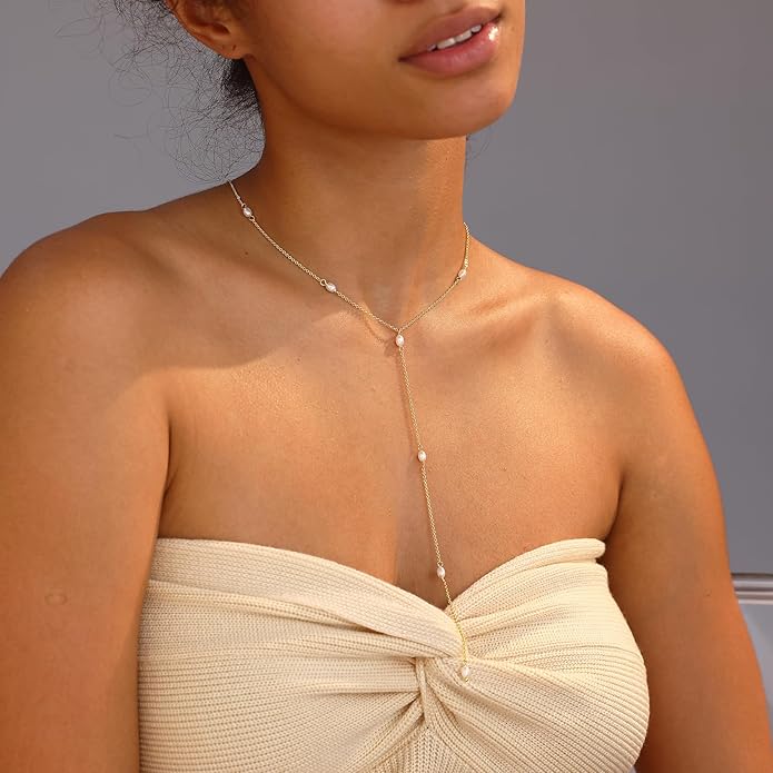 Gold Necklace for Women, Dainty Gold Long Necklaces 14k Gold Plated Prom Lariat Necklace Cute Choker Necklaces for Women Trendy Stuff Fashion Costume Gold Accessories Christmas Jewelry Gifts