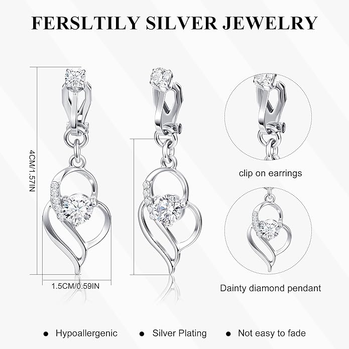 Clip On Earrings Sliver Dangle Earrings for Women Trendy Hanging Drop Earing Hypoallergenic Clip On Earring Birthday Gifts for Women Jewelry