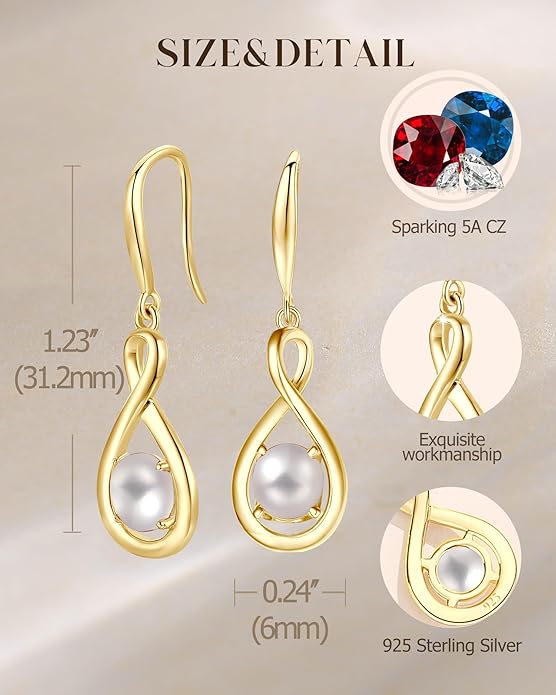 FANCIME Valentines Day Gift Dangle Drop Earrings 925 Sterling Silver Dainty Infinity Round Gemstone Birthstone Jewelry Birthday Gifts for Her Women