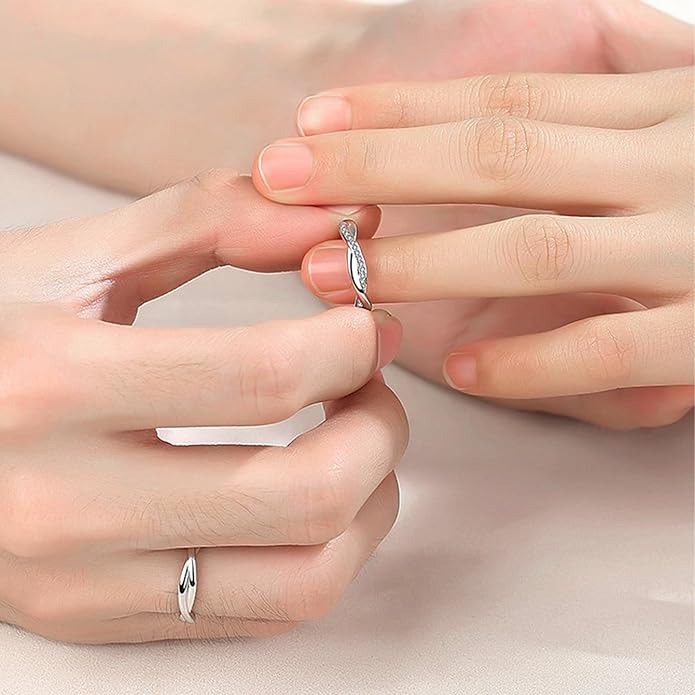 OOOPEL Sterling Silver Adjustable Ring S925 Silver Rings for Women Cubic Zirconia Twist Love Knot Dainty Ring Silver Minimalist Open Finger Rings Silver Thumb Sterling Silver Ring