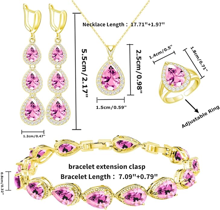 LMXXVJ Necklace Long Earrings Bracelet Set, White Gold Plated Created Blue Sapphire Jewelry Set Wedding Party Gift Jewelry for Women Bridal Bridesmaid