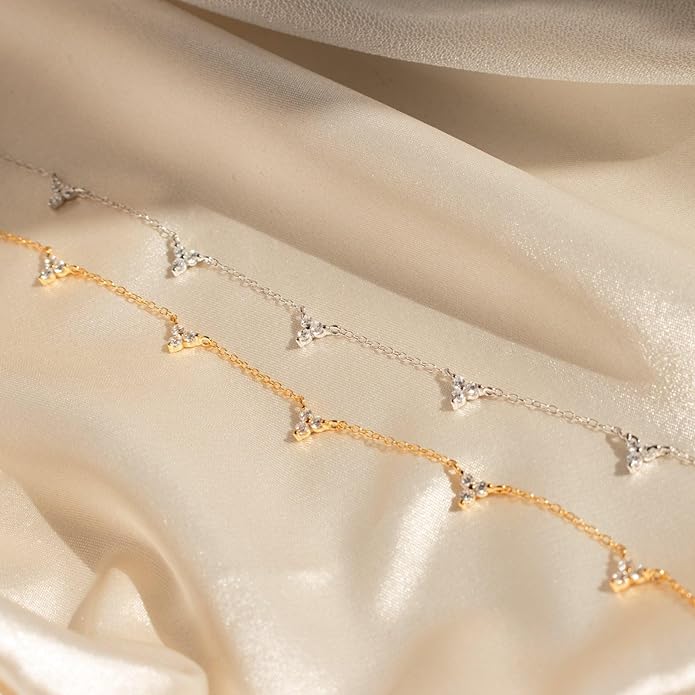 Valentines Day Gifts for Women Her - Dainty Necklaces for Women Cute Station Choker Simulated Diamond Necklace Simple Layering CZ Necklace Trendy Jewelry Gifts