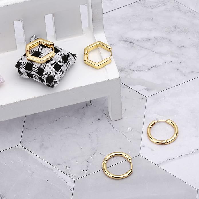 Wgoud Chunky Hoop Earrings Set 14K Gold Plated Hoop Earrings for Women Hypoallergenic, Thick Twisted Huggie Hoops Earring Set
