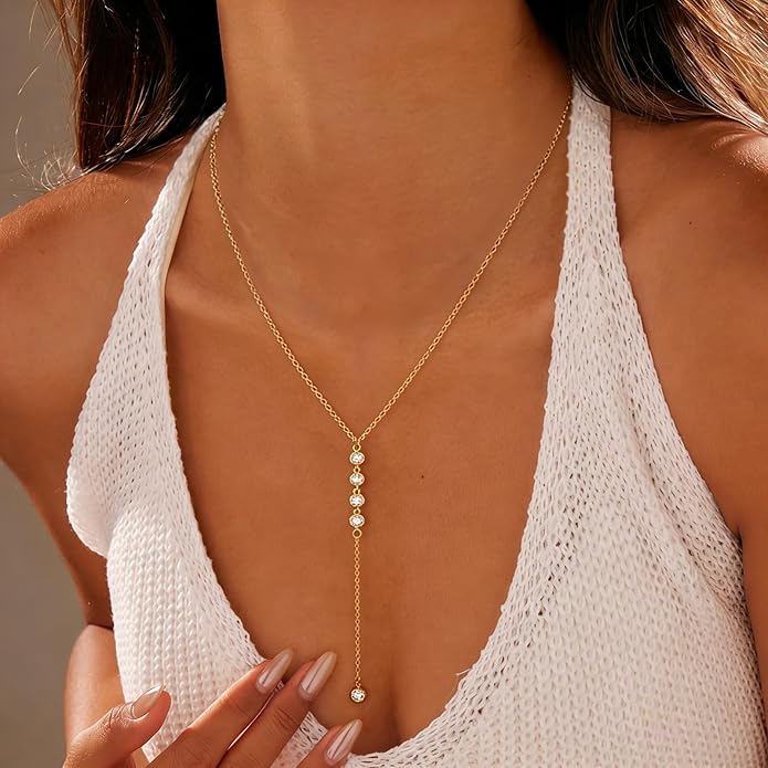 Necklace for Women, Dainty Long 14K Gold Y-Shaped Necklace Jewelry Trendy Beaded Layered Chain Drop Necklaces Jewelry Women Gifts