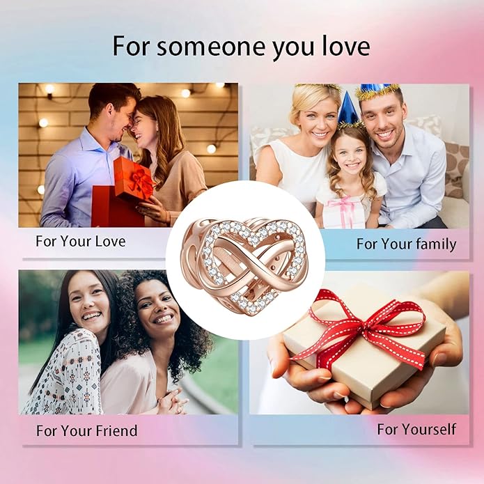 Birthday Fashion Love Heart Dangle Charm 925 Sterling Silver Charms fits Bracelets and Necklace Pendant Bead Charms Jewelry Present for Women Family Friends