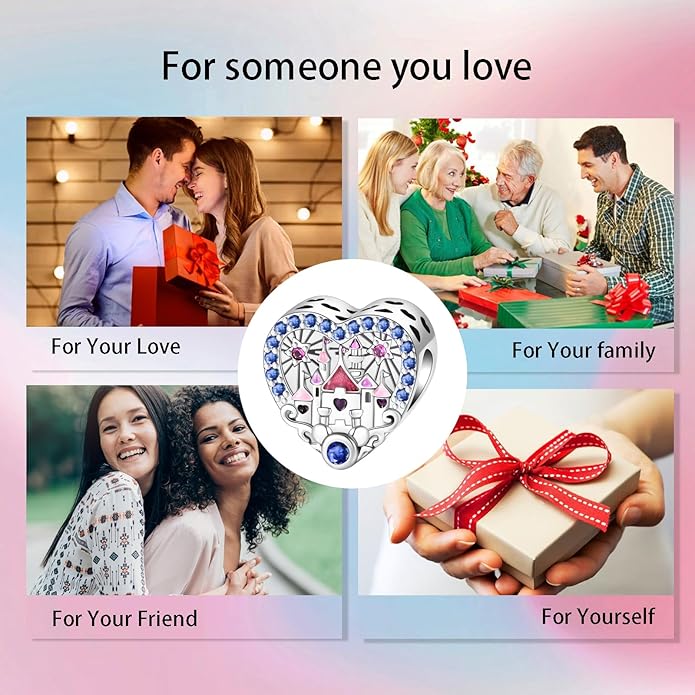 Birthday Fashion Love Heart Dangle Charm 925 Sterling Silver Charms fits Bracelets and Necklace Pendant Bead Charms Jewelry Present for Women Family Friends