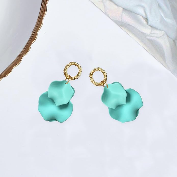 Anmpab Statement Matte Rose Flower Petal Stud Earrings for Women Dangly Floral Petal Earrings Jewelry Accessories Romantic Gifts for Her Women