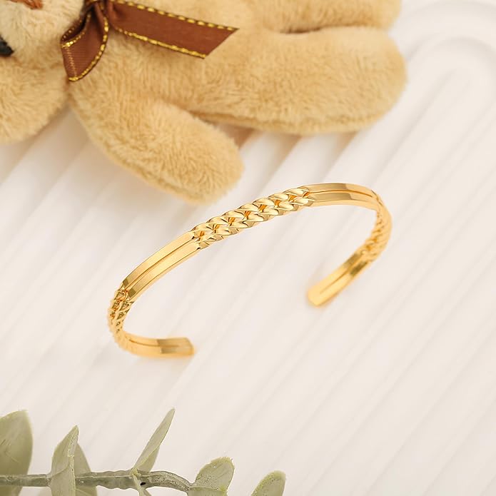 PERNNLA PEARL Dainty Gold Bar Bracelet for Women Simple Delicate Thin Cuff Bangle Hook Bracelet 18K Gold Plated Handmade Minimalist Jewelry