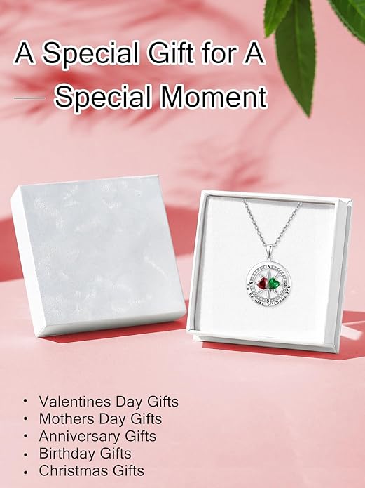 Compass Necklace for Women, Exquisite S925 Valentines Day Anniversary Birthday Gifts for Wife Her Double Birthstone Pendant Jewelry ‘I'd be Lost Without You’