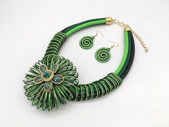 Statement African Necklace For Women African Jewelry Costume Earring Sets Tribal Fashion Colorful Big Rhinestone Crystal Pendent Collar Choker Bold Chunky Bib Handmade