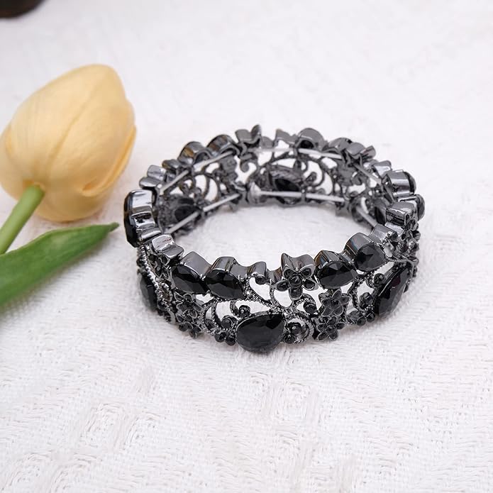 CSY Elegant Crystal Costume Jewelry Sets Flower Bridal Necklace Earrings Stretch Bangle Set for Bride Bridesmaid Wedding Dress Accessories