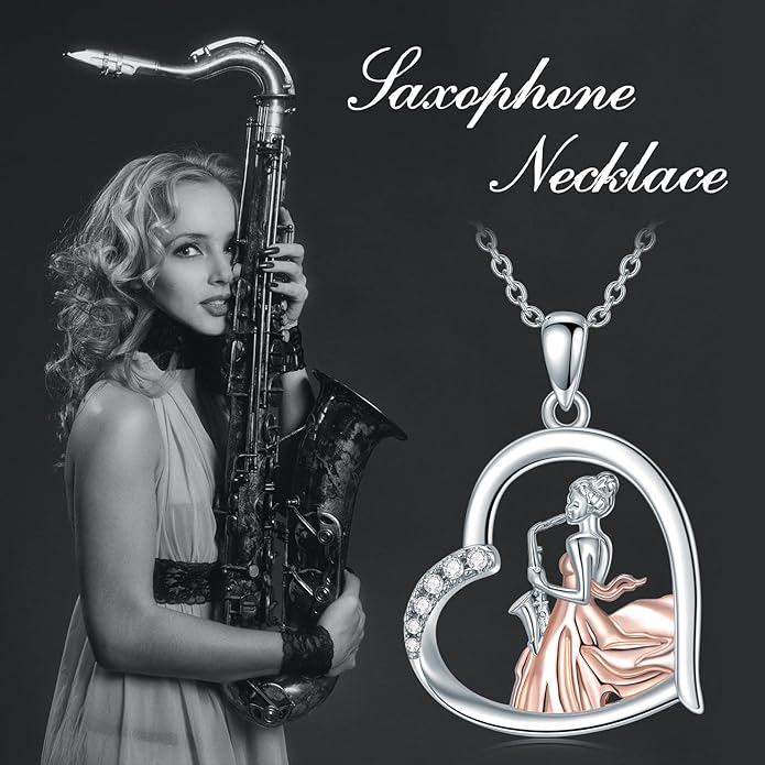 Violinist Necklace Sterling Silver Music Crystal Jewelry Saxophone Cello Violin Piano Flute Music Note Necklace Music Gifts for Women Girl Daughter