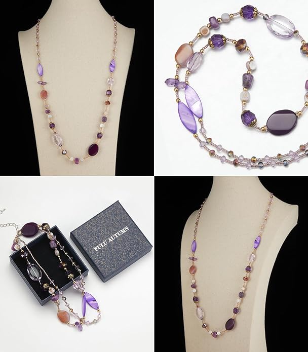 FULU AUTUMN Long Necklaces for Women Trendy Long Chunky Beaded Necklace Boho Fashion Costume Jewelry Mothers Day Gifts for Her