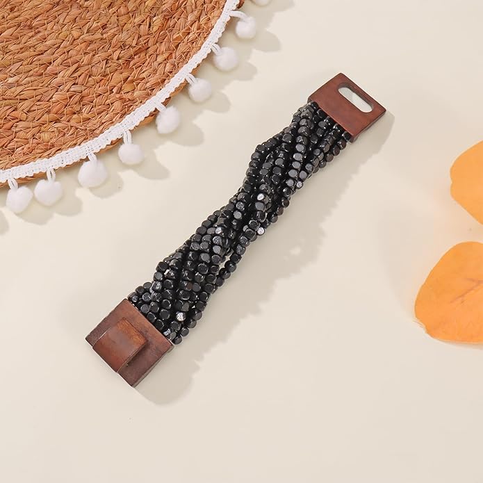 Coiris Boho Bangle Bracelets for Women Wooden Beaded Bracelets Chunky Bohemian Beach Bracelets Jewelry for Women