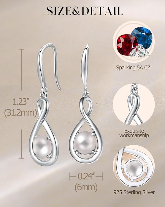 FANCIME Valentines Day Gift Dangle Drop Earrings 925 Sterling Silver Dainty Infinity Round Gemstone Birthstone Jewelry Birthday Gifts for Her Women