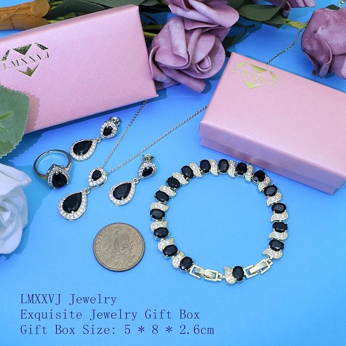 LMXXVJ Teardrop Jewelry Set for Women,Necklace Earrings Adjustable Ring Bracelet Set Fashion Formal Platinum/Gold/Rose Gold Jewelry Gift Girl/Mom/Wife/Grandmother/Best Friend/Aunt