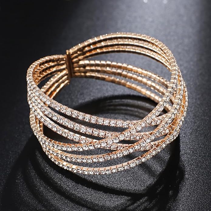 Rhinestone Bracelet for Women MultiLayer Crystal Cuff Bracelet Strand Layered Bracelet