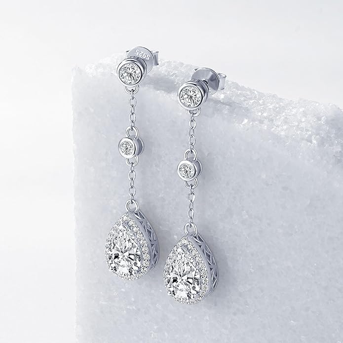 Pear Moissanite Drop Stud Earrings, 3.0cttw D Color 6x9mm Pear Cut Moissanite, 925 Sterling Silver Drop Earrings for Women Birthday Jewelry Gifts
