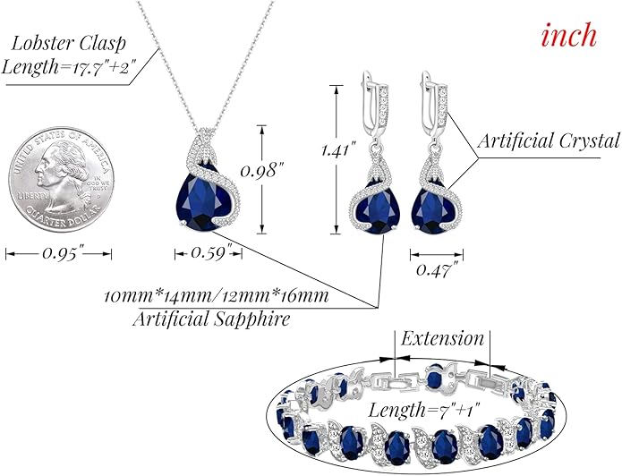 GZWHD Jewelry Set for Women Water Drop Cubic Zirconia Artificial Crystal Earrings Pendant Necklace Open Ring Tennis Bracelet Wedding Anniversary Birthday Engagement Gift for Bridesmaid Wife Girlfriend Friend